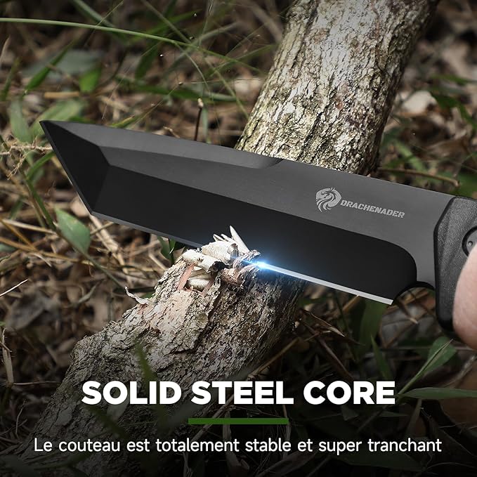 Tanto Fixed Blade Knife, Tactical Fixed Blade Knife, 5mm Thick Full Tang Survival with Sheath for Hunting, Camping, and Adventure