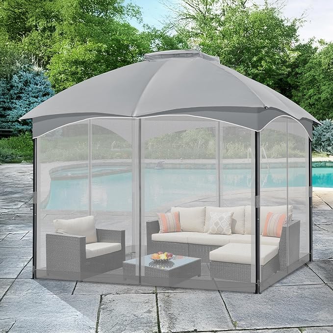 COWVIE Gazebo Replacement Netting Screen, 12' x 12' Universal Gazebo 4-Panel Mosquito Sidewalls with Double Zippers for Outdoor Patio (Only Netting)