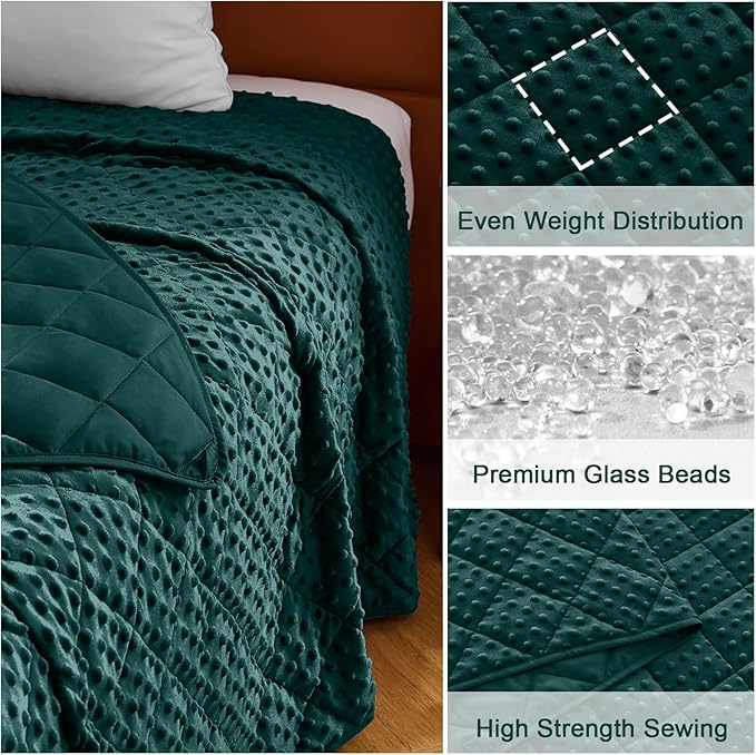 Weighted Blanket for Adults (20lbs, 48"x72" Twin Size) - Breathable Minky Heavy Blanket for 130-220lbs with Premium Glass Beads - Soft Thick Blanket for All-Season Sleeping Comfort - Green