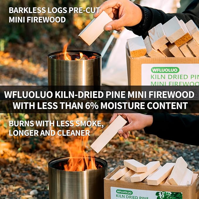 Pre-Cut 5'' Lengths Mini Firewood,Pine Kiln Dried Firewood,Small Barkless Kindling Logs,Fire Pit Accessories Prefect for Solo Stove Mesa XL, Tabletop Firepit,Mesa Fire Sticks Wood,4Lbs