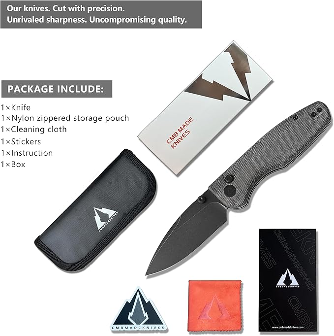 CMB Predator V3 Pocket Folding Knife for EDC with 3.42" Micarta Handle 14C28N Steel Blade Camping Hiking Knife with Pocket Clip for Men Women CMB-19 (CMB-19B)