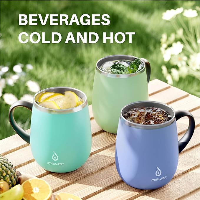 Ideus 16 oz (470 ml) Insulated Coffee Mug with Handle and Lid, Double Wall Stainless Steel Vacuum Thermal Coffee Mug, Travel Coffee Cup Thermal Cup for Home and Office (Sky Blue)