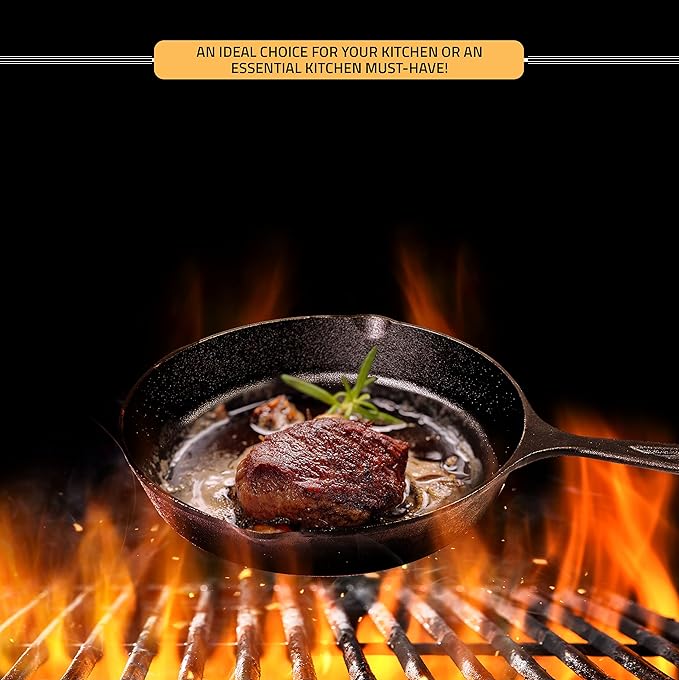 Utopia Kitchen Cast Iron Frying Pan 6.5 Inch, Cast Iron Chefs Pan, Pre Seasoned Skillet, Safe Grill Cookware for Indoor & Outdoor Use, Black