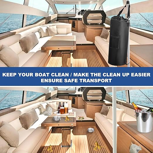 Waterproof Boat Trash Can with 6 Clips, 13 Gal Boat Trash Bag Holder with Pocket, Reusable Fast Cleaning Pontoon Boat Accessories, Marine Boat Garbage Can for Fishing, Sandbar, or Camping