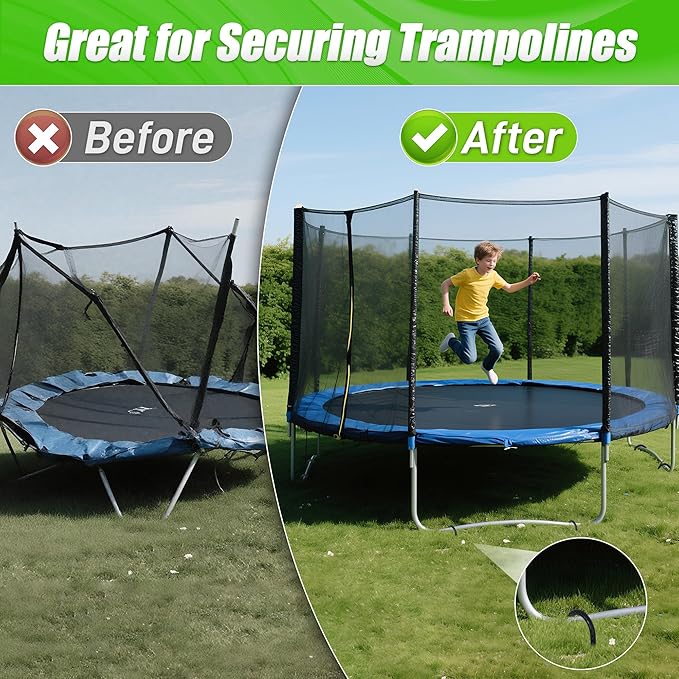 Anothera 16 Pack Heavy Duty Trampoline Stakes, 12 Inches Trampoline Anchors High Wind, Heavy Duty U Shaped Rebar Stakes for Trampoline, Tents, Inflatables, Fences, Outdoor Decoration