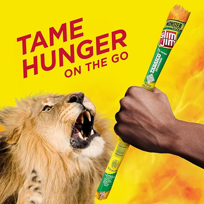 Slim Jim Monster Smoked Meat Sticks, Tabasco Flavor, High Protein, 1.94 oz. (18 Count)