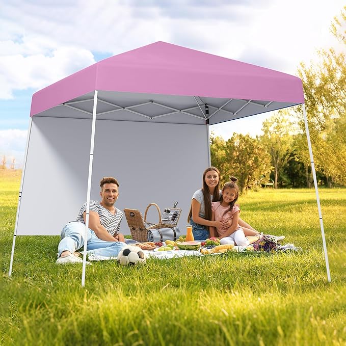 Tangkula 10x10 FT Pop Up Canopy with Sidewall, UPF 50+ Easy Setup Outdoor Tent with Backpack, 4 Stakes, Portable Heavy-Duty Canopy Tent for Party Events Camping Picnic, 10x10 Base, 8x8 Top