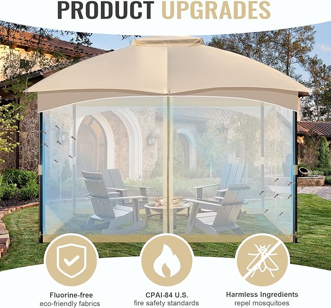 COWVIE Gazebo Replacement Netting Screen, 12' x 14' Universal Gazebo 4-Panel Mosquito Sidewalls with Double Zippers for Outdoor Patio (Only Netting)