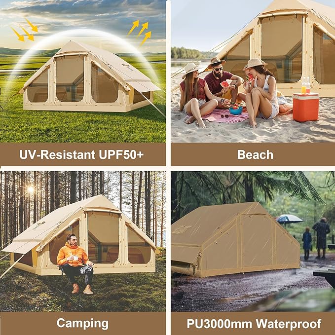 Inflatable Tents for Camping, Blow Up Tent with Hand Pump, Easy Setup InflatableTent 4 Season Tent, Waterproof Oxford Air Glamping Tents for Camping Adult 4/6/8 Person