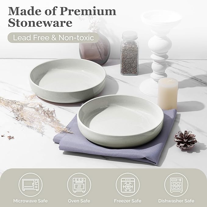 HaWare Pasta Bowls Set of 4, 33oz Large Salad Bowls for Home Kitchen, Ceramic Serving Plates for Soup, Cereal, Scratch-resistant Wide and Shallow Dinner Bowl, Microwave & Dishwasher Safe, Milky White