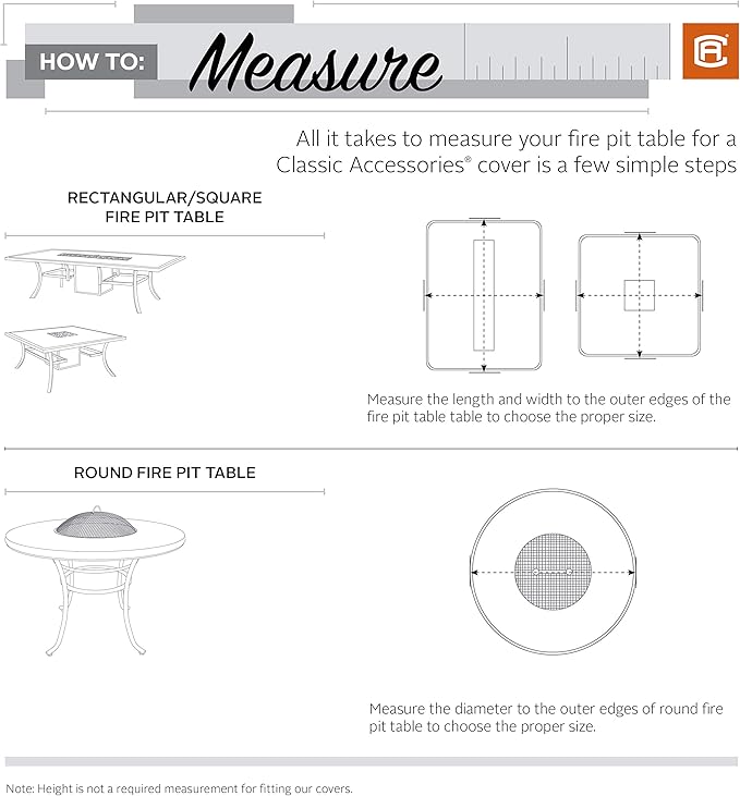 Classic Accessories Veranda Water-Resistant 42 Inch Square Fire Pit Table Cover, Outdoor Table Cover