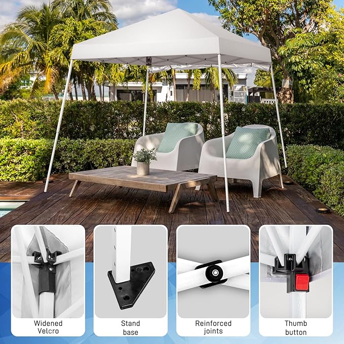 Outvita 6'x6' Pop Up Canopy Tent Commercial Instant Gazebo Tent, Waterproof & UV Protection Canopy Tent with Slant Legs & 1pc sidewall for Party Wedding Birthday BBQ Events