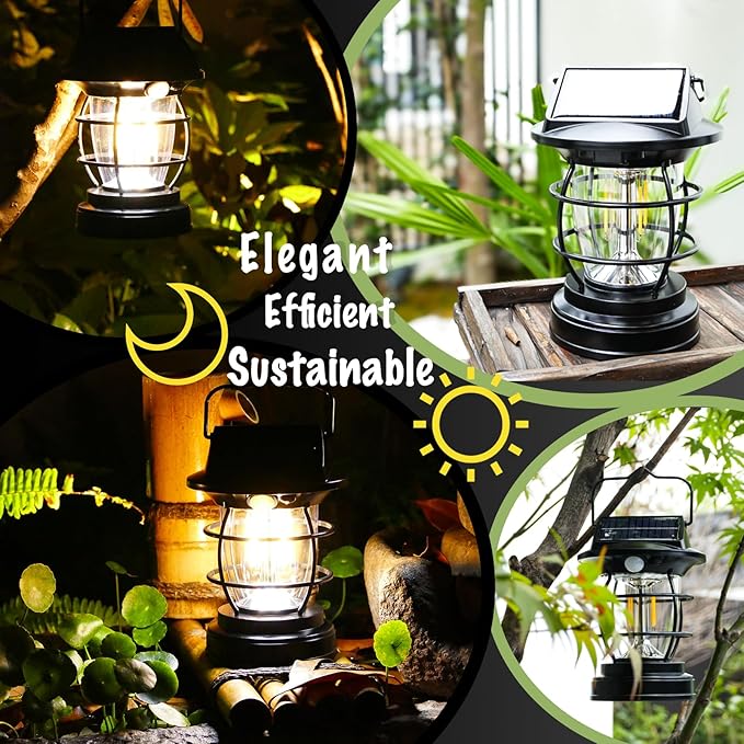 Solar Motion Sensor Lanterns, Outdoor Hanging Lamps, Waterproof, Camping Lights, Rechargeable, Battery Powered, Bright, Decoration for Outside, Porch, Garden, Patio, Yard, Retro Vintage, Gifts