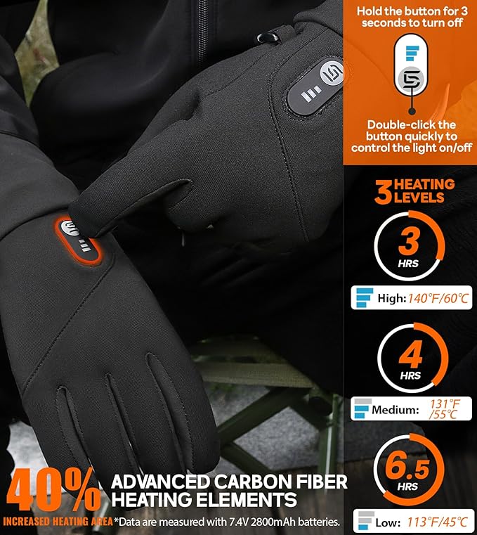 Heated Gloves for Men Women Rechargeable with 7.4V 3000mAh Battery Thin Liner Work Touchscreen Heating Glove for Cold Weather