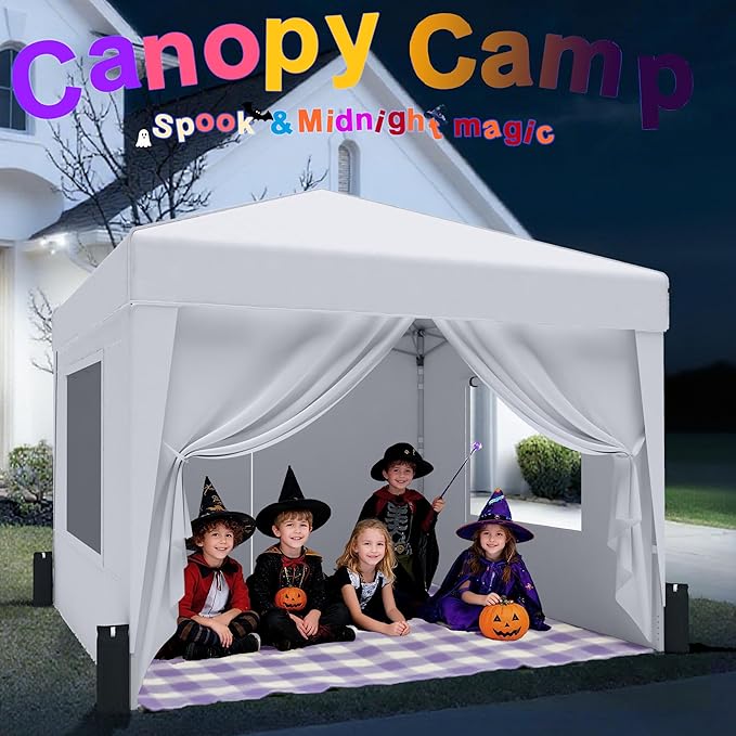 SANWAY 10x10 Pop Up Canopy Tent with Sidewalls x 4 – Easy Setup Canopy Tent, Waterproof, UV-Resistant, Portable with Carry Bag for Outdoor Events, Camping, and Backyard Parties – Silver White