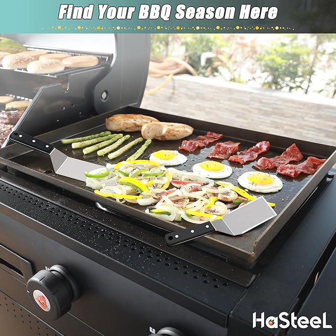 HaSteeL Metal Spatula Set of 5, Stainless Steel Grill Spatula & Griddle Scraper - Multipurpose Griddle Accessories for BBQ Hibachi Teppanyaki Flat Top Cooking, Riveted Handle & Dishwasher Safe