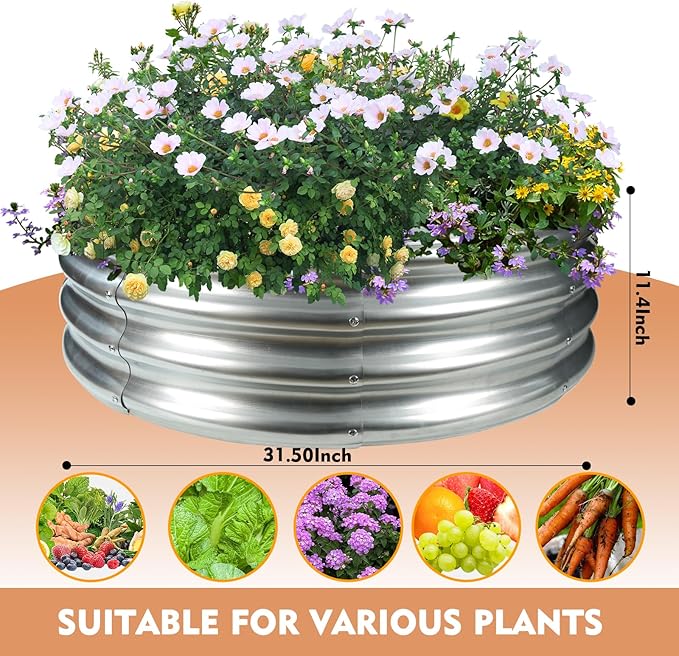 32 Inches Diameter Camp Fire Ring Pit, Large Round Galvanized Steel Fire Pit, Heavy Duty Steel Fire Pit Silver for Backyard, Camping, Bonfire (2.67x2.67x1FT)