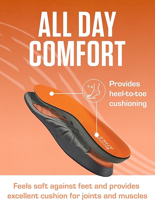 SOF SOLE ATHLETE Performance Men's Insoles - PU Foam & Gel Inserts - Heel-to-Toe Cushioning, Support, & Moisture Control, - Lightweight Comfort & Stability - Ideal for Runners, Walkers, Athletes