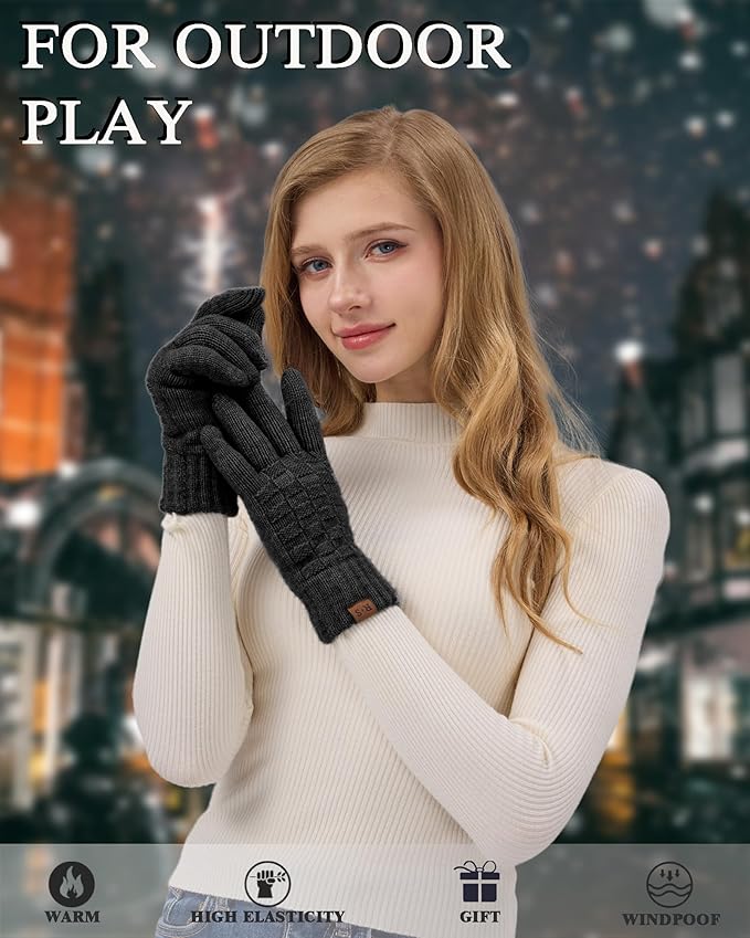 REACH STAR Winter Gloves for Women-Upgraded Touch Screen Elastic Thermal Knit Lining Warm Gloves for Cold Weather
