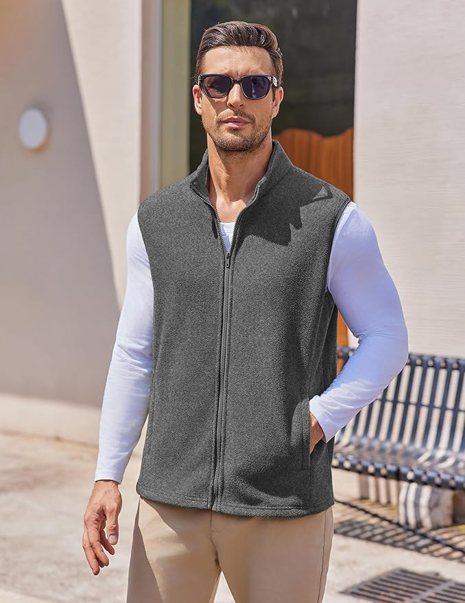 COOFANDY Mens Polar Fleece Vest Lightweight Sleeveless Jacket Warm Zip up Outerwear Vests with Zipper Pockets for Hiking