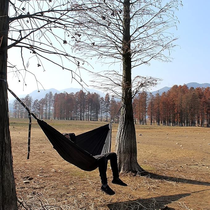 Sunyear Camping Hammock with Removable No See-Um Net, Double & Single Portable Outdoor Hammocks Parachute Lightweight Nylon with Tree Straps for Adventures Hiking Backpacking