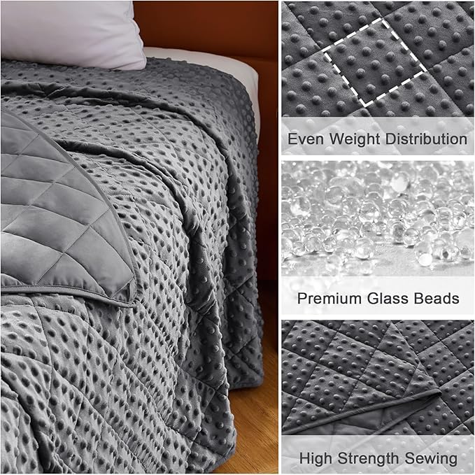 Weighted Blanket for Adults (20lbs, 48"x72" Twin Size) - Cooling Heavy Blanket for 130-220lbs with Premium Glass Beads - Soft Thick Big Blankets for All-Season Sleeping Comfort Breathable- Grey
