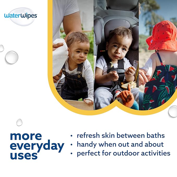 WaterWipes Sensitive+ Bathing Wipes, 3-In-1 Cleans, Cares, Protects, 99.9% Water, Unscented & Hypoallergenic, 16 Count (1 Pack)