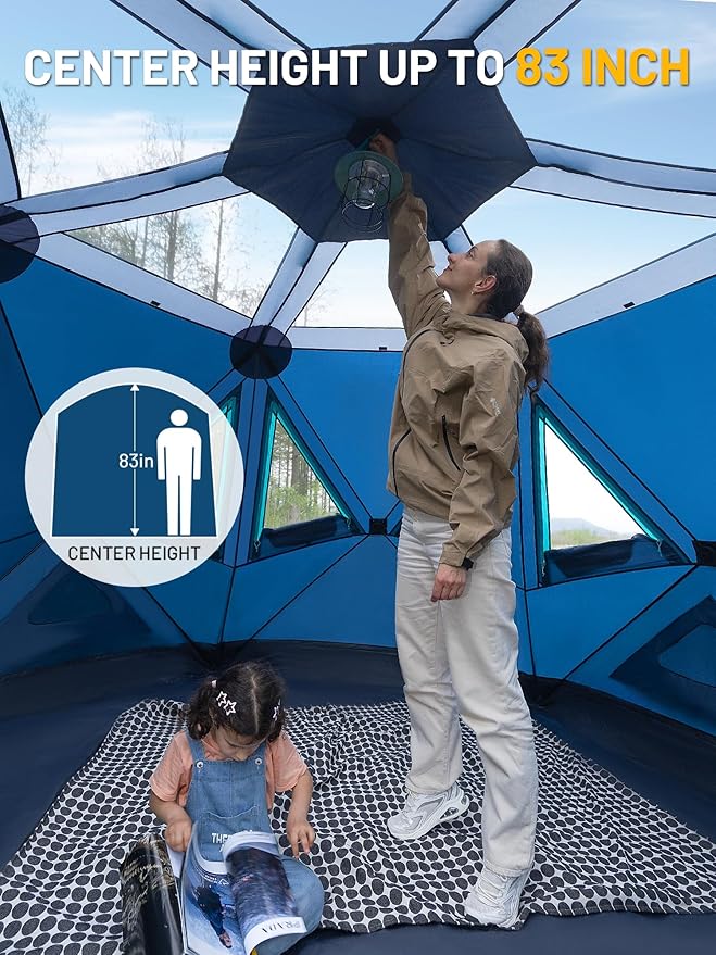 TIMBER RIDGE 4/6/8 Person Instant Pop Up Cabin Tent, Easy 60 Second Setup, Weather Resistant Camping Family Hub Tent with Rain Fly and Carry Bag for Outdoor Camping