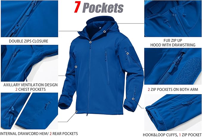 MAGCOMSEN Men's Tactical Jacket 7 Pockets Performance Fleece Lined Water Resistant Ski Snow Soft Shell Winter Coats