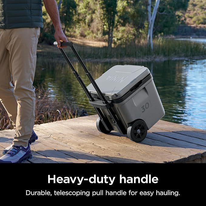 Ninja | Cooler | FrostVault 30QT Cooler with Wheels | Insulated with Temp Dry Storage Drawer | Keeps Ice Cold for Days | for The Beach, Camping, Picnics & More | Slate Gray | FB230GY