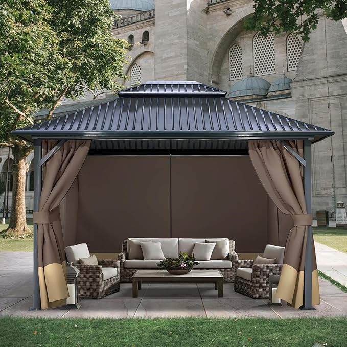 COWVIE 4-Panel 12' x 16' Gazebo Replacement Curtains, Patio Privacy Sidewalls with Double Zipper, Replacement for Outdoor Gazebo Canopy (Curtain Only)