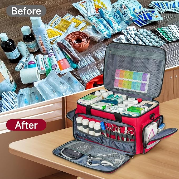 Medical Bag,First Aid Bag Empty,Home Health Nurse Bag with Detachable Divider,Medical Supplies Storage Tote for Nursing Student,Therapist,Doctors