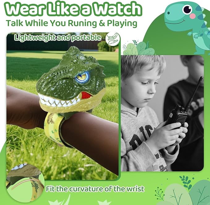 Vvinca Walkie Talkies for Kids 2 Pack Dinosaur - Toys for Boys Girls Age 3-5 5-7 8-12 T-Rex Adjustable Strap Long Range Clear Sound Dino Walkie Talkie Outdoor Camping Christmas Birthday Gifts Toddlers