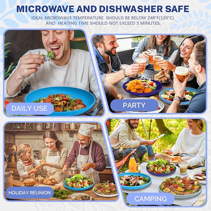 Homienly Deep Dinner Plates Wheat Straw Plates Unbreakable Plate Set 10 Inch Alternative to Plastic Plates Lightweight Dishwasher Safe Plate for Salad, Deesert, Dinner Set of 4 - Island Color