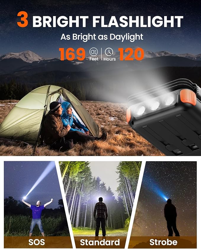 SOARAISE Wireless Solar Power Bank, 25000mAh Solar Charger with Built-in 3 Cables, Dual Outputs, 4 Solar Panels & 3 LED Flashlights, Portable Phone Charger for Outdoor Camping