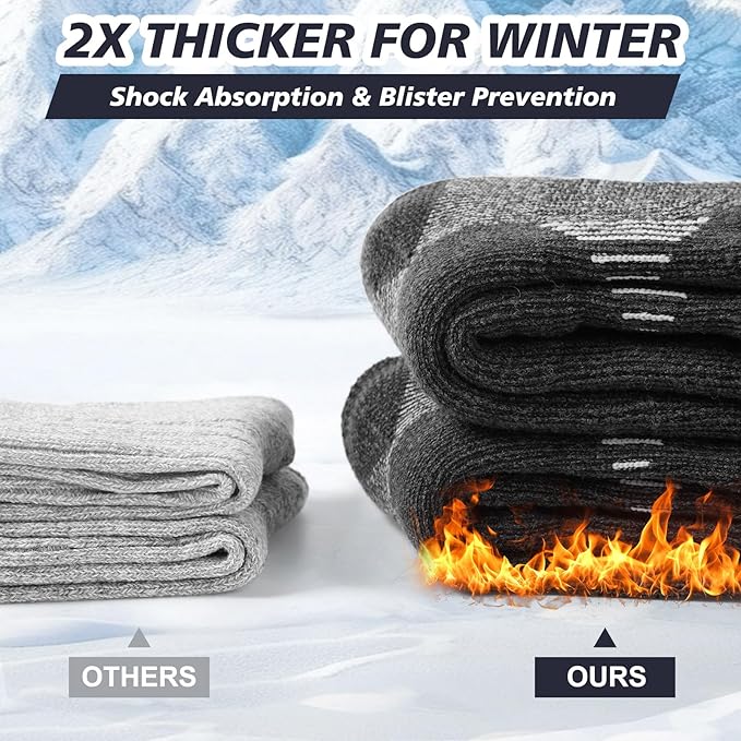Merino Wool Socks for Men and Women Thermal Crew Winter Hiking Warm Boot Socks For Work With Cushioned Sole 3 Pairs