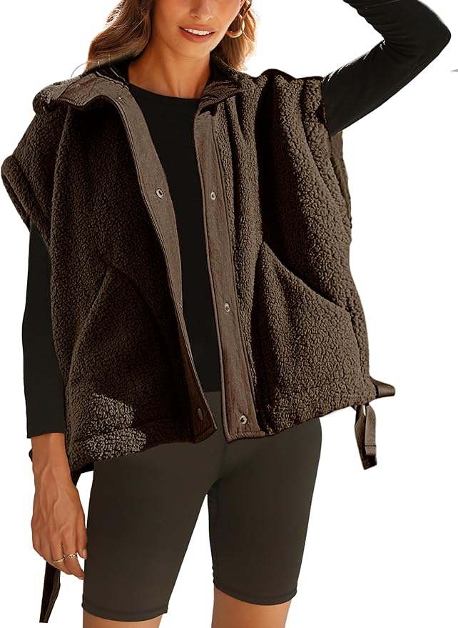 Athlisan Womens Fleece Vest Casual Sleeveless Button Down Sherpa Jacket Outerwear with Pockets