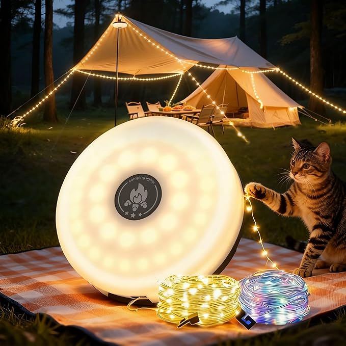 L LOHAS LED Upgraded Camping String Lights, 4 in 1 Quick Recovery Waterproof Camping Lights, 32.8FT with 8 Lighting Modes, Camping Essentials for Yard, Tent, Hiking, Patio, and Holiday Decoration