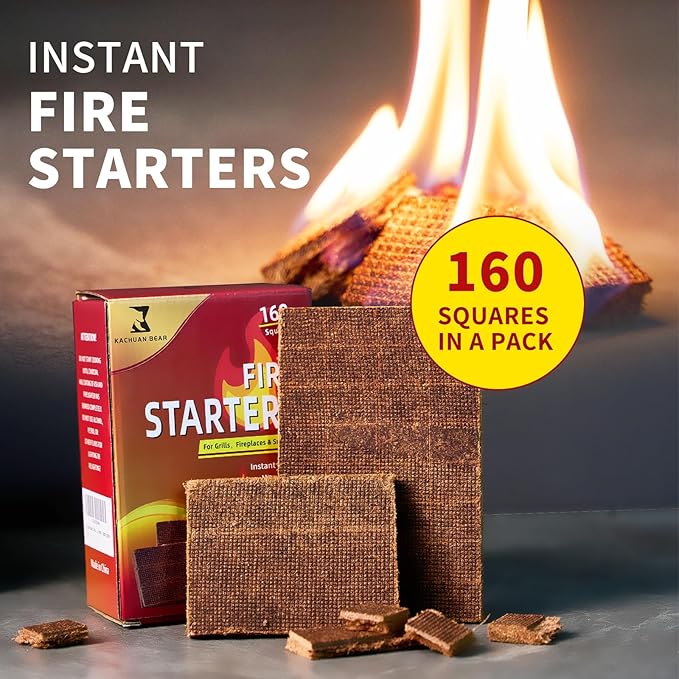 Fire Starter 160 pcs - Fire Starters for Campfire, Outdoor Fire Pit, Wood Stove, Logs Fireplaces, BBQ, Water Resistant & Odorless Firestarter - Camping Essentials