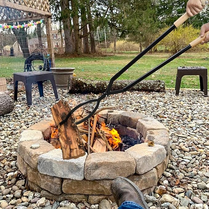 Heavy Duty Firewood Tongs – 42" Large Fireplace Tongs Log Grabber with Scissor Shape Serrated, Portable Expandable Fire Pit Tongs for Outdoor Fire Pit, Indoor Fireplaces, Campfires, Bonfires