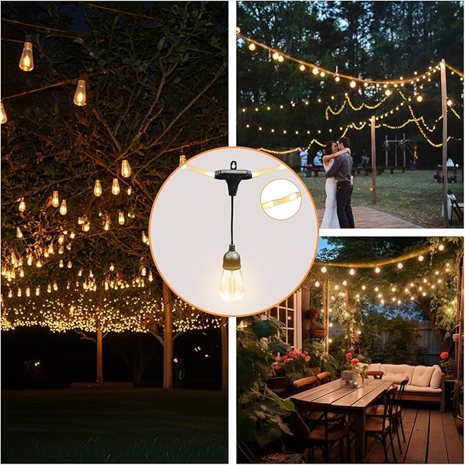 LED Outdoor Edison String Lights Waterproof with Remote 28.2FT, 12 Shatterproof Bulbs with Timer and IC Function, Patio & Backyard Lights, Dimmable Warm White 2700K, ETL Certified