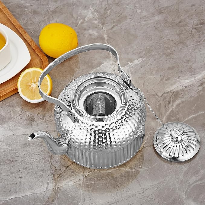 SANQIAHOME Antique 1.5L (50Oz) Stainless Steel Teapot with Infuser Silver