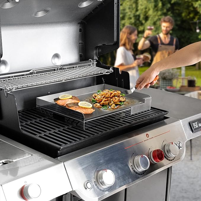 Stanbroil Stainless Steel Universal Griddle for Charcoal/Gas Grills, 23" x 16" Rectangular Cooking Griddle with Removable Grease Drip Tray