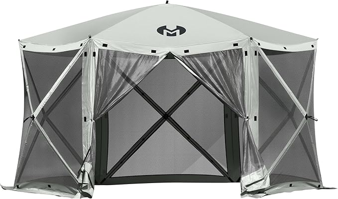 Exacme Portable Gazebo Pop up Tent for Camping, Outdoor Four Sides Pop-up Clam Screen Tent with Canopy Shelter, 1024 (6PC, Silver Grey)