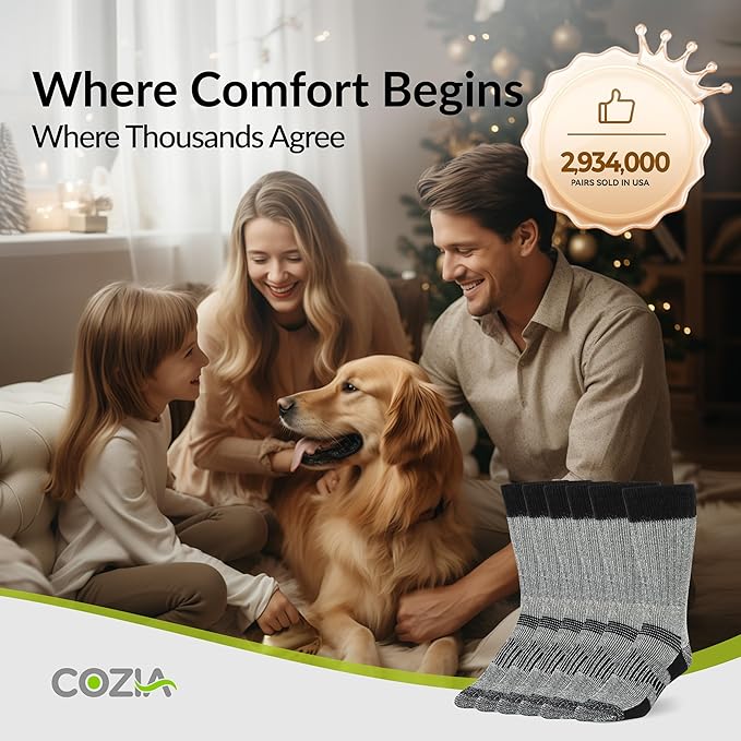 COZIA Merino Wool Socks for Men and Women Warm thermal Boot Hiking Socks 3 Pairs