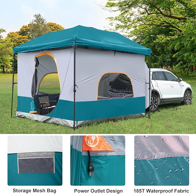 UNP Camping Cube Tent 10'x10' - Converts 10' Straight Leg Canopy into Camping Tent - Connect Jeep & SUV Tailgate - Ocean Blue (Canopy Pole/Shelter NOT Included)