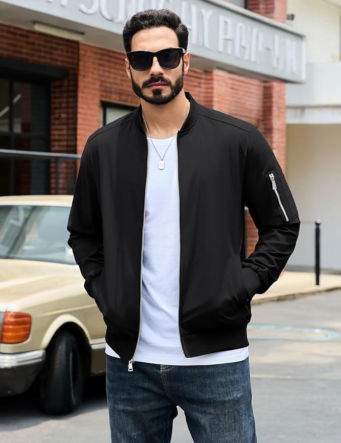 TACVASEN Mens Bomber Jacket Plaid Lined Casual Windbreaker Stylish Light Fall Spring Jackets Windproof Zip Up Coat