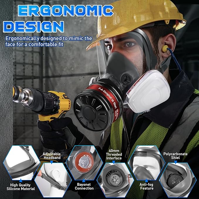 Gas Masks - Gas Masks Survival Nuclear and Chemical with 40mm Activated Carbon Filter&6001CN Filters for Chemical