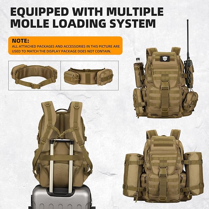 50L Military Tactical Backpack Hiking Waterproof Backpack Large Military Pack 3 Day Assault Pack Molle Bag Rucksack