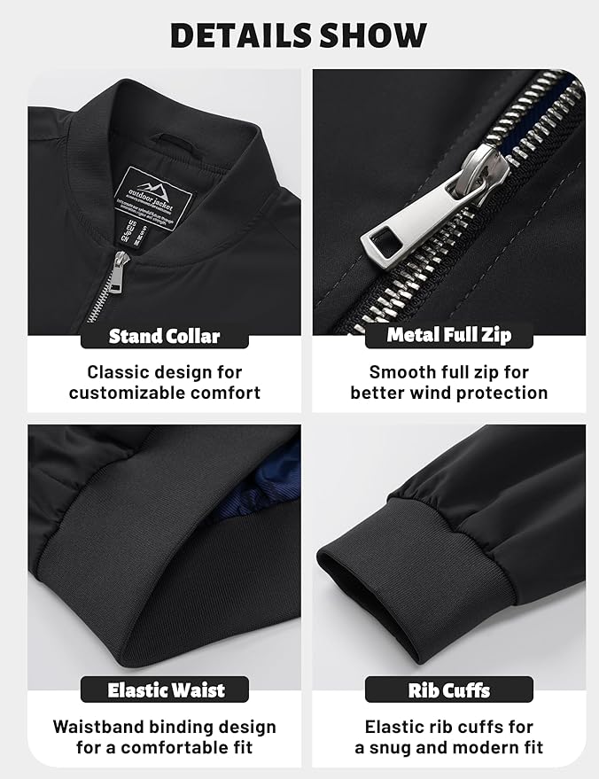 TACVASEN Mens Bomber Jacket Plaid Lined Casual Windbreaker Stylish Light Fall Spring Jackets Windproof Zip Up Coat
